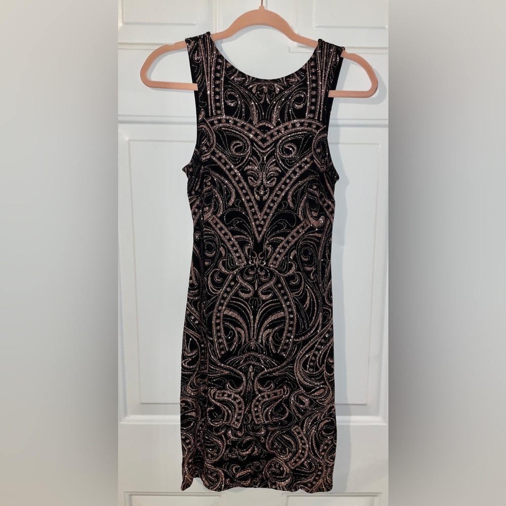 Speechless Black Rose Gold Glitter Body Con
